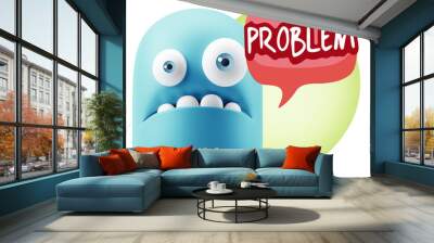 3d Rendering Sad Character Emoticon Expression saying Problem wi Wall mural