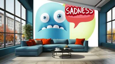 3d Rendering Sad Character Emoticon Expression saying Sadness wi Wall mural