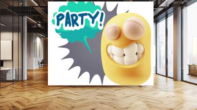 3d Rendering Smile Character Emoticon Expression saying Party wi Wall mural