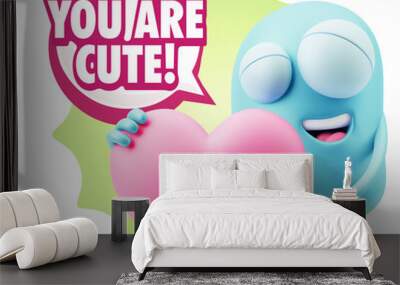 3d Rendering. Emoji in love holding heart shape saying You Are C Wall mural