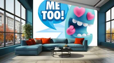 3d Rendering. Emoji in love with heart eyes saying Me Too with C Wall mural