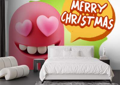 3d Rendering. Emoji in love with heart eyes saying Merry Christm Wall mural