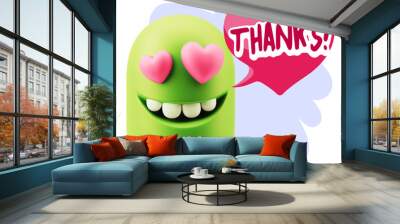 3d Rendering. Emoji in love with heart eyes saying Thanks with C Wall mural