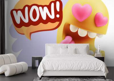 3d Rendering. Emoji in love with heart eyes saying Wow with Colo Wall mural