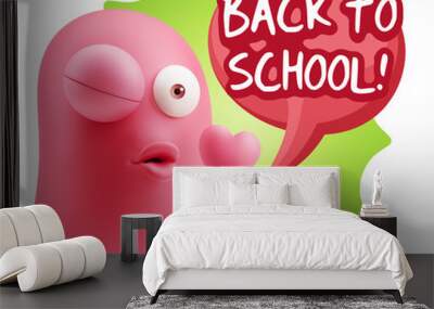 3d Rendering. Kiss Emoticon Face saying Back To School with Colo Wall mural