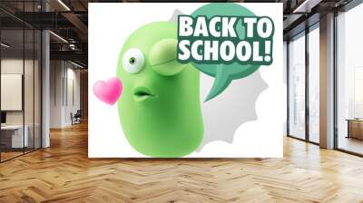 3d Rendering. Kiss Emoticon Face saying Back To School with Colo Wall mural