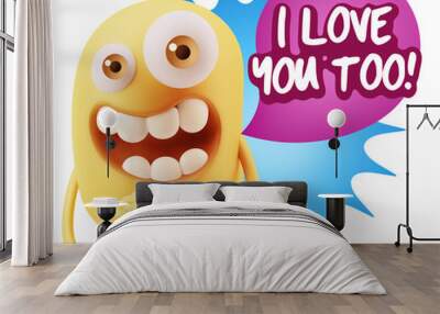 3d Rendering. Love Emoticon Face saying I Love You Too with Colo Wall mural