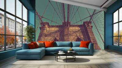 Arches and Wires of Historic Brooklyn Bridge Wall mural