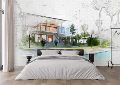 architectural sketch of a house Wall mural