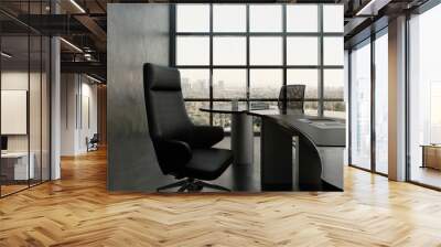 Black office room interior with modern desk Wall mural