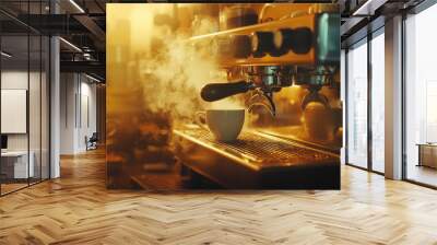 Coffee Machine Brewing Espresso with Steam Wall mural