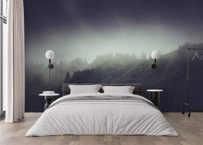 Dark moody rainy mountain landscape Wall mural