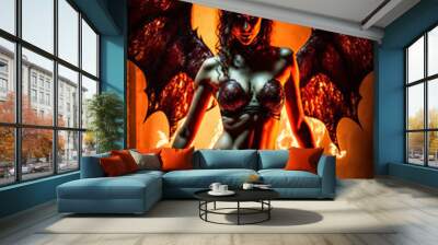 Demonic sexy female devils with flames and fire. Designed using generative ai.  Wall mural