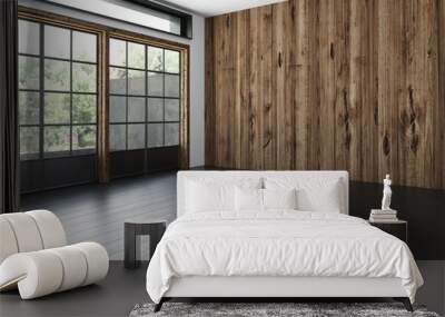 Empty rustic style room with feature wooden wall Wall mural