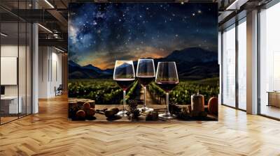 glass of red wine on the table Wall mural