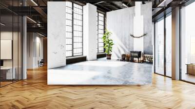 Large bright 3D room with concrete wall and floor Wall mural