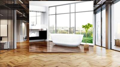 Modern bathroom interior with bathtub against window Wall mural