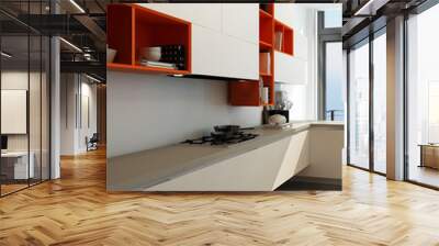 Modern kitchen interior with orange and white furniture Wall mural