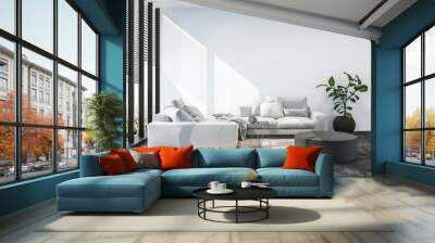 Modern living room interior with white wall. Wall mural