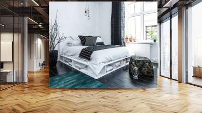 Neat modern bedroom with grey and white decor Wall mural