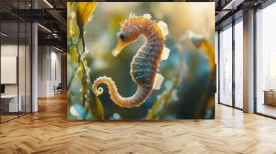 Seahorse in a Seaweed Forest: A Closeup of Marine Life Wall mural