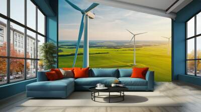 Wind Turbines in Green Field: Sustainable Energy Generation Wall mural