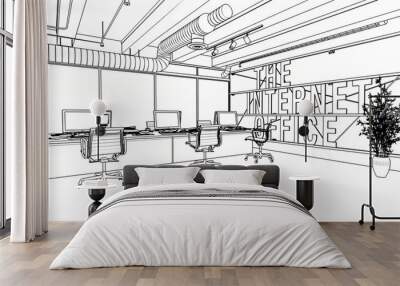 Wireframe concept interior of modern office  Wall mural