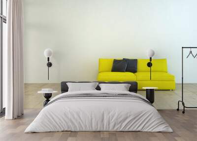 Yellow Couch Furniture on an Empty Living Room Wall mural