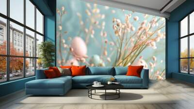 colorful eggs in light hues, creating a cheerful and festive mood. Perfect for celebrating the Easter season Wall mural