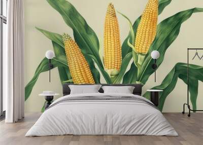 corn cob, hand drawn illustration, white  background Wall mural