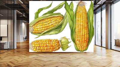 corn cob, hand drawn illustration, white  background Wall mural