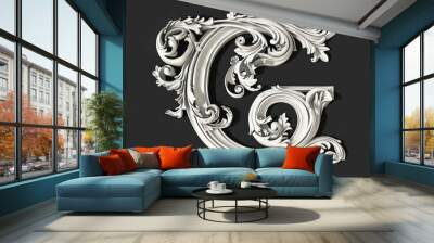 G letter, baroque graceful sculptures letter, black background Wall mural