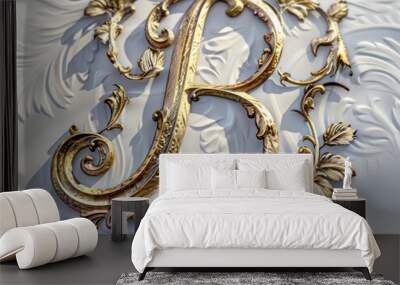 old english B lettering in gold fine relief on white background Wall mural