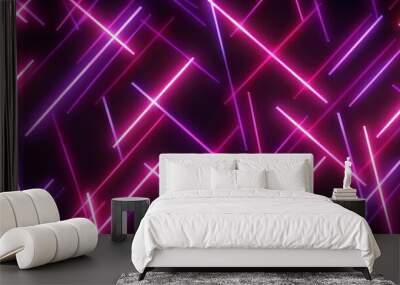 Purple and pink neon lines form a repeating pattern on a black background, producing a striking and energetic visual impact. Wall mural