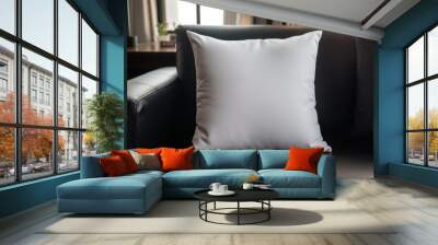 white blank throw pillow mockup on a sofa in a modern living room Wall mural