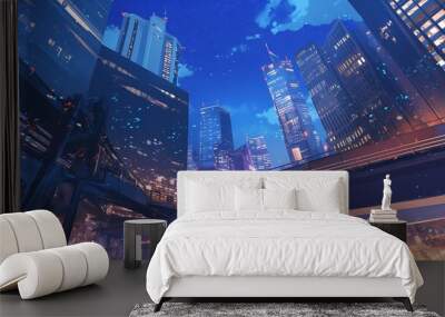 Night Cityscape - Illustration Wall mural