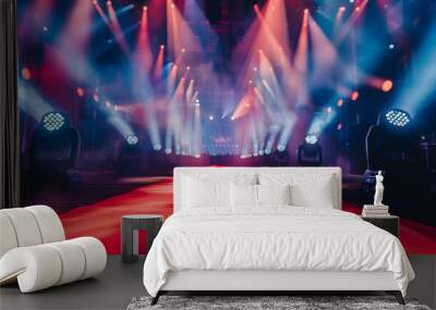 Red carpet on a grand stage,by a dramatic spotlight background Wall mural