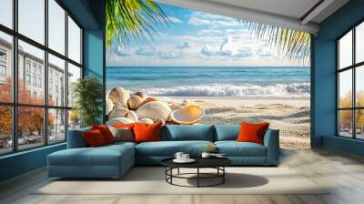 Seashells on a Tropical Beach Wall mural