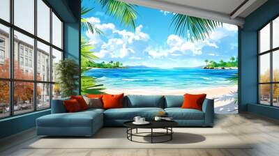 Tropical Beach Paradise with Palm Trees Wall mural