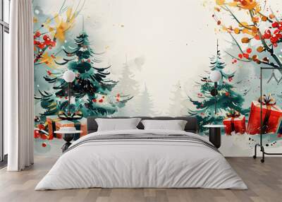 Christmas ink painting illustration Wall mural