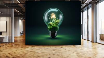 3D illustration of green light bulb, environmental protection concept Wall mural