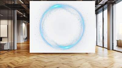 Blue light circle with sparkles, vector magic glow 3d effect. Realistic blue shiny ring or swirl, round frame of flare trail with glitter dust, blue fairy dust isolated on transparent background Wall mural