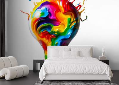 light blub made with color paint isolated on white background Wall mural