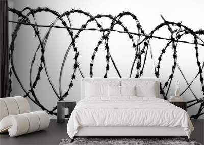 stretched barbed wire fence on white background Wall mural