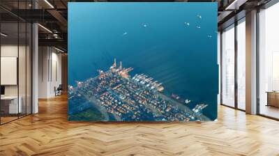 Aerial view of cargo port container Wall mural