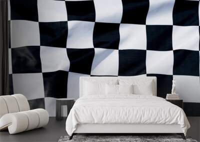 Checkered race flag waving on sky Wall mural