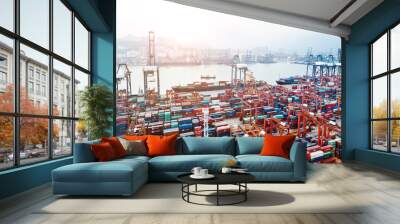 Container ship in the harbor Wall mural