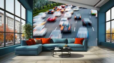 Fast moving traffic in city evening Wall mural