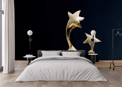 Golden star trophies on wooden table Wall mural