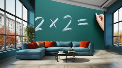 Hand writing math simple equation on blackboard Wall mural